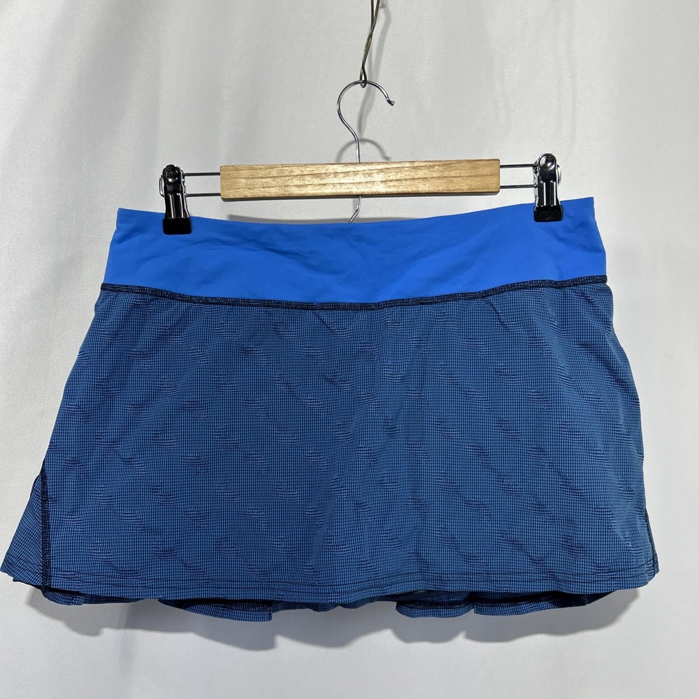 Rare Lululemon Pace Setter Skirt Skort Inkwell Wagon Stripe Plaid  Blue Size 6